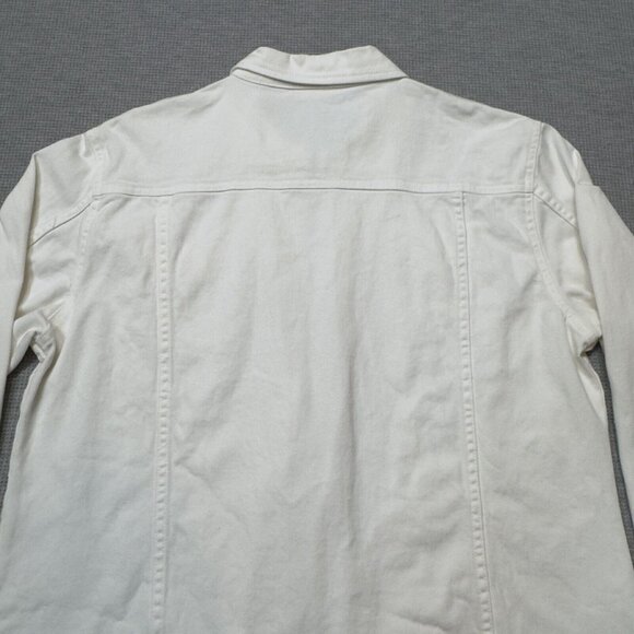 NorthCrest Womens White Full Zip Denim Jacket Long Sleeve Chest Pockets Sz Large - Picture 7 of 16